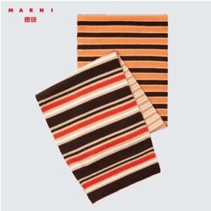 Marni and Uniqlo collab orange and brown striped cashmere stole scarf NWT